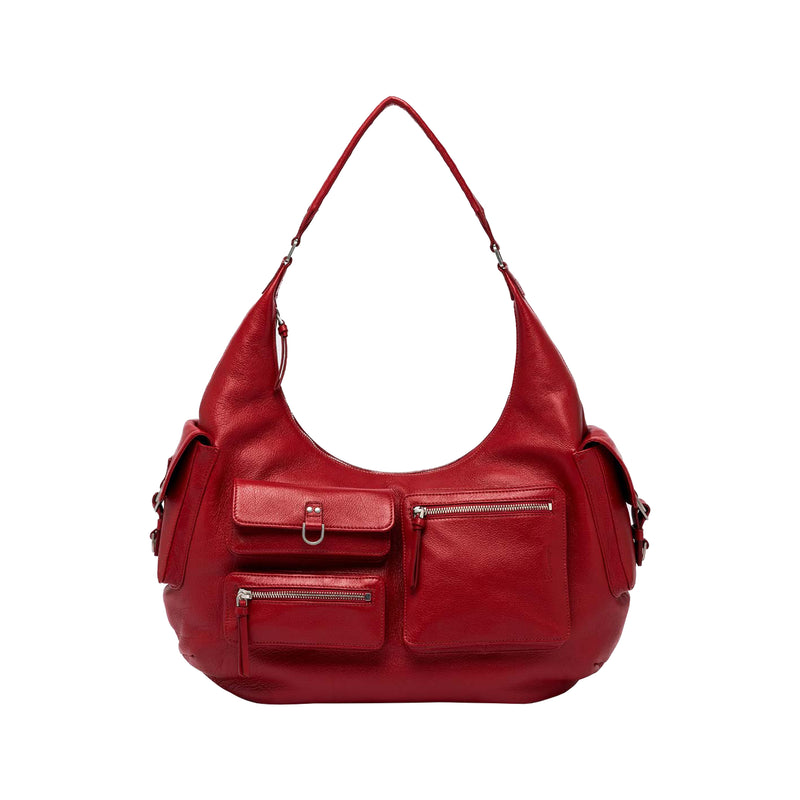 Large Hobo Bag with Cargo Pockets (Red)