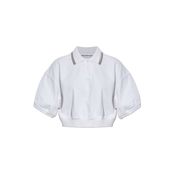 Relaxed Cropped Cinched Polo (White)