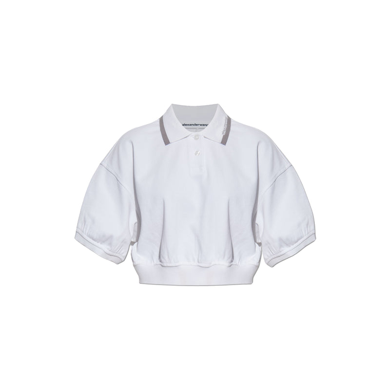 Relaxed Cropped Cinched Polo (White)