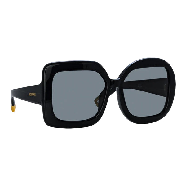 x Linda Farrow Carre Rond Square Sunglasses (Black/ Yellow Gold/ Grey)