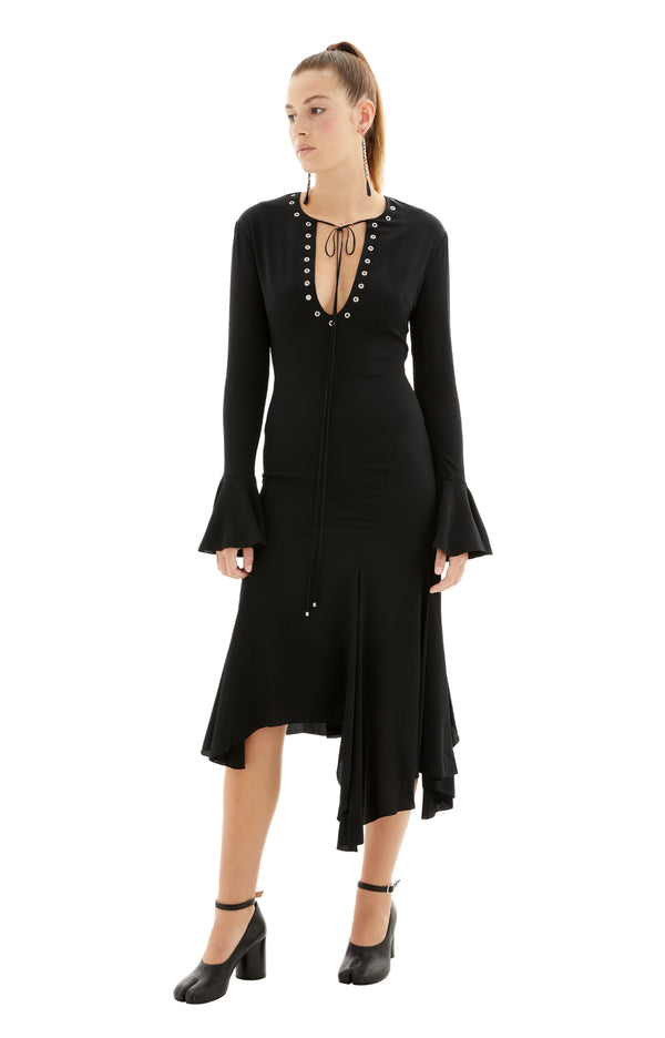 Midi Dress with Ruffles (Black)