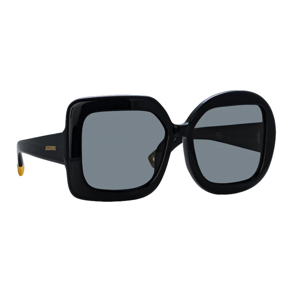 x Linda Farrow Carre Rond Square Sunglasses (Black/ Yellow Gold/ Grey)
