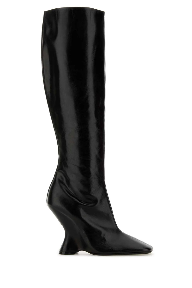 Leather Wedge Tall Boots (Black)