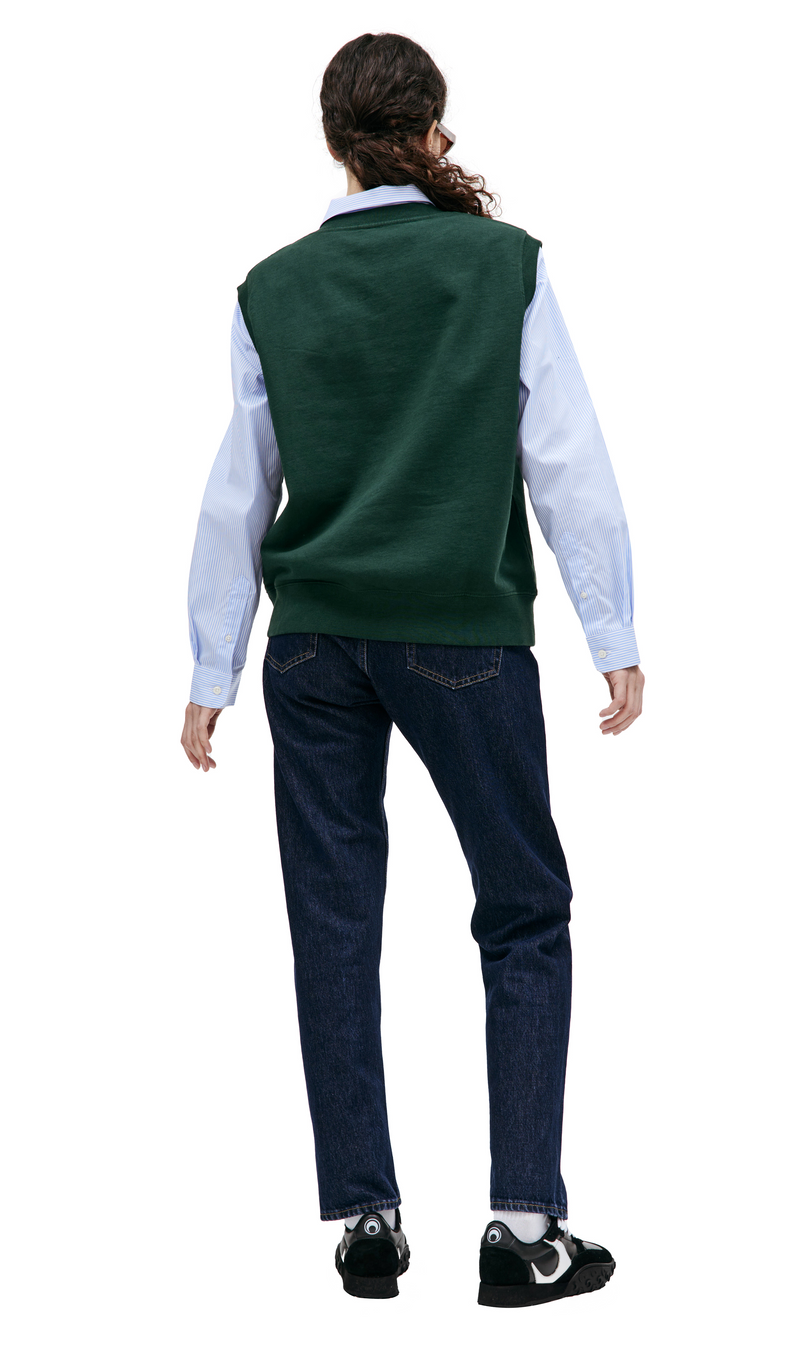 Serif Logo Embroidered V-Neck Vest (Forest)