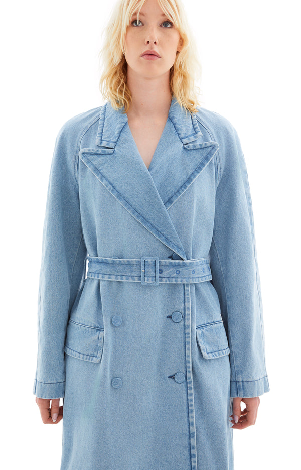 Loose Fit Rugby Denim Coat (Light Blue)