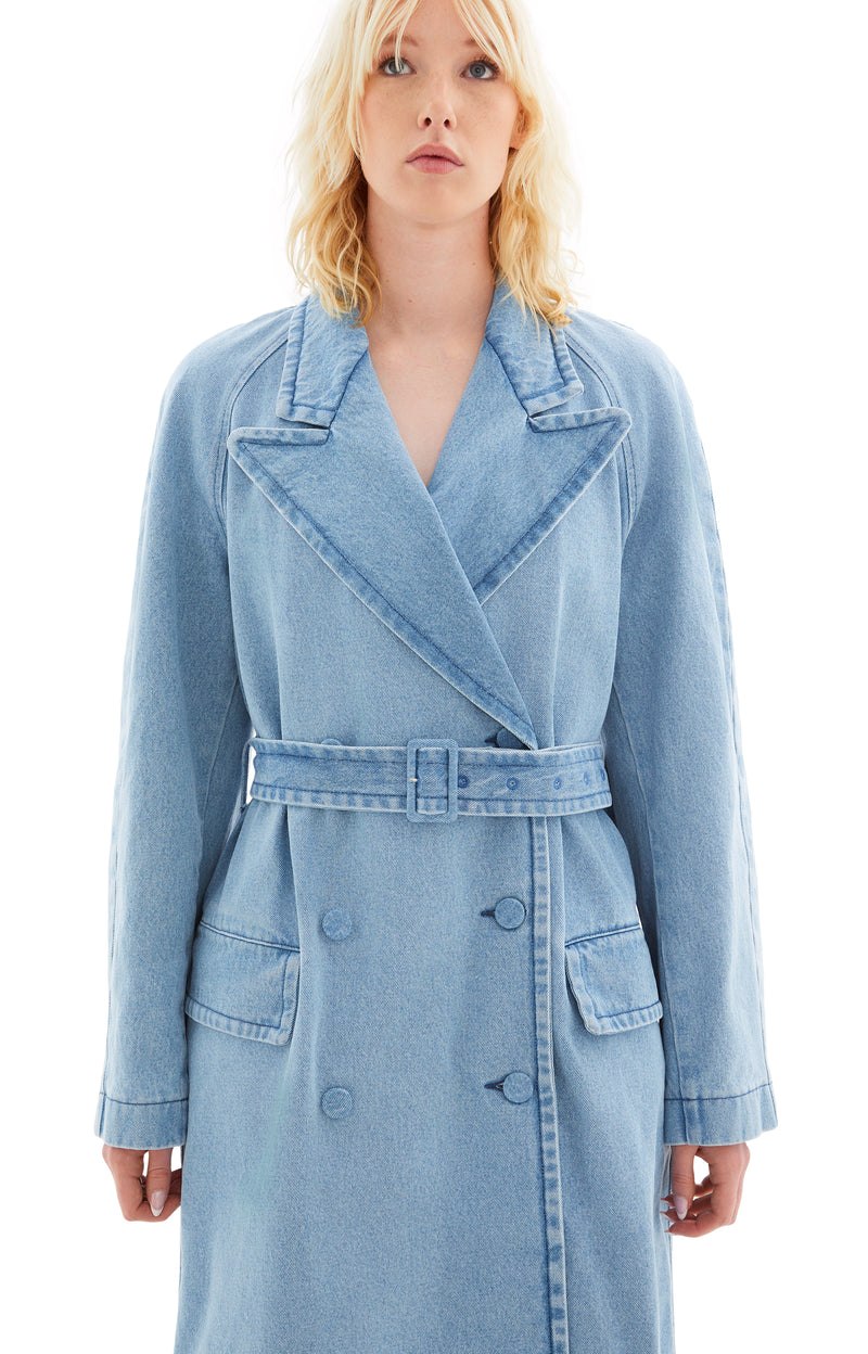 Loose Fit Rugby Denim Coat (Light Blue)