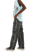 Acid Wash Double Cargo Pants (Black)