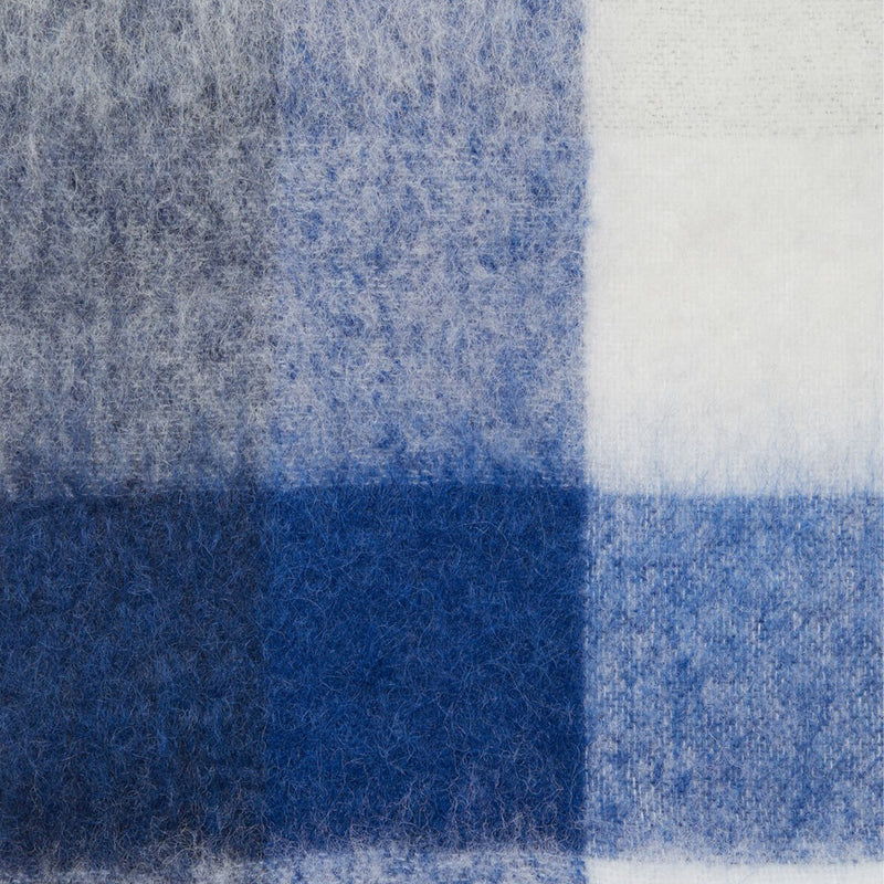 Mohair Checked Scarf (White/Grey/Royal Blue)