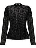 Moon Diamond Mesh Jacquard Second Skin Highneck Top (Black)