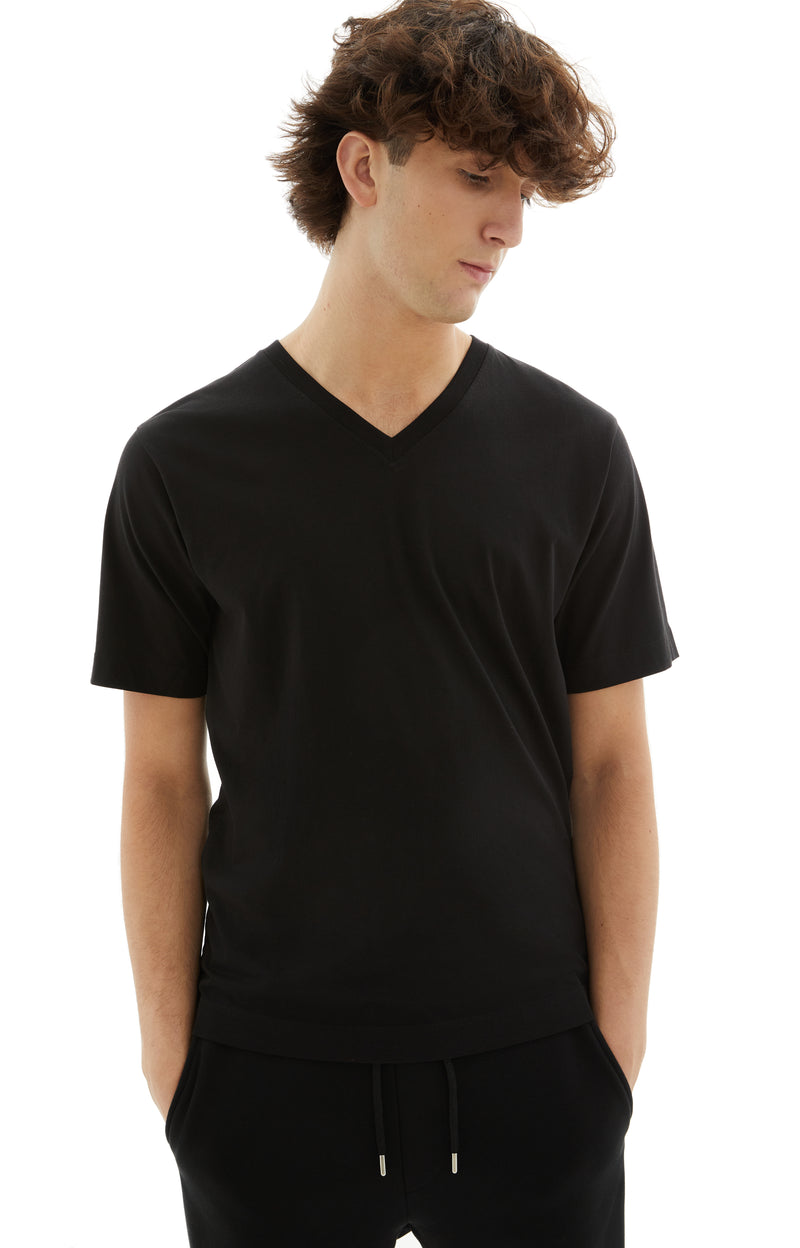 Heley V-neck Cotton T-shirt (Black)