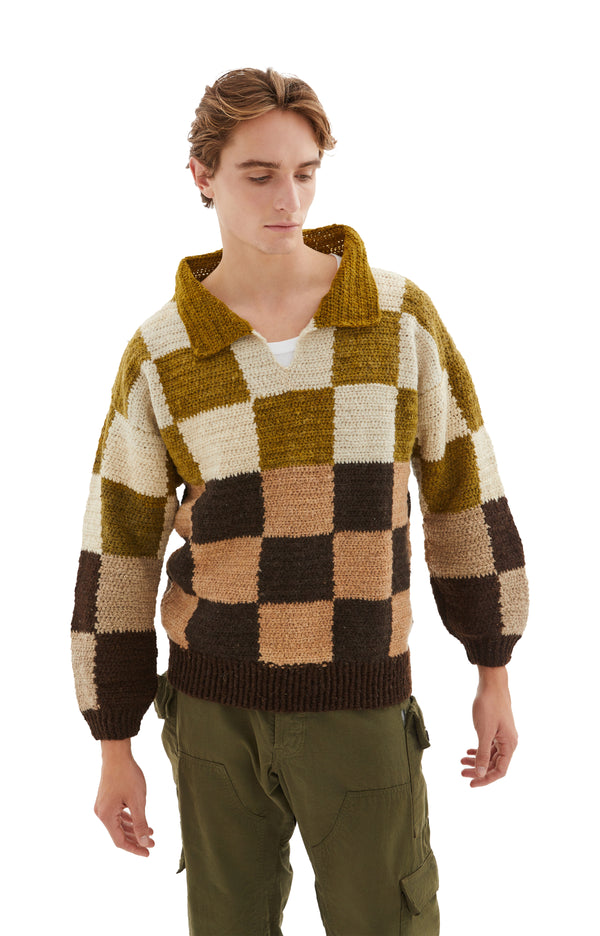 Rugby Sweater (Check Brown/White/Olive)