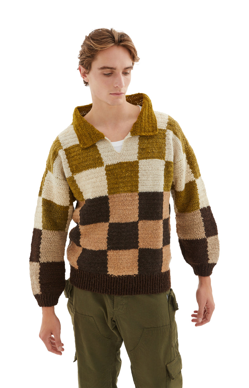 Rugby Sweater (Check Brown/White/Olive)