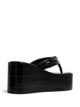 Croco Branded Wedge Sandal (Black)