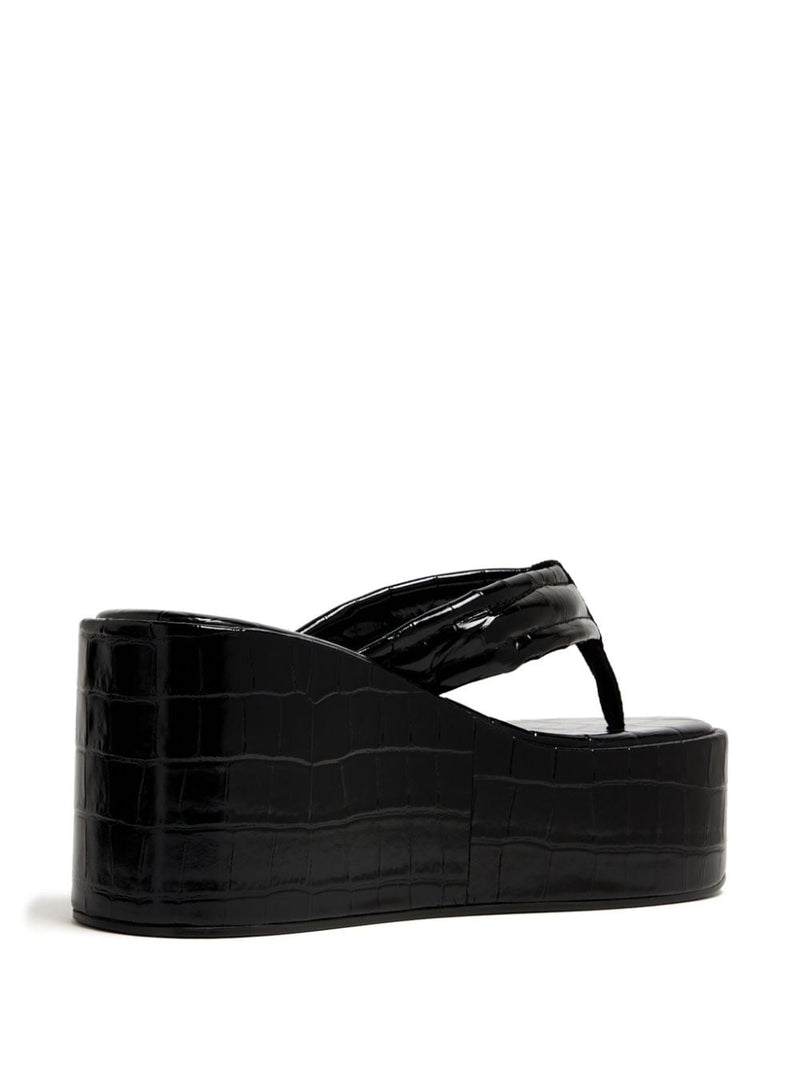 Croco Branded Wedge Sandal (Black)