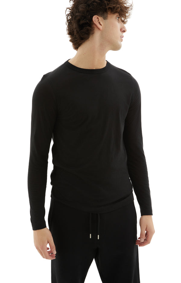 Habbot Semi-Sheer Long Sleeve T-shirt (Black)