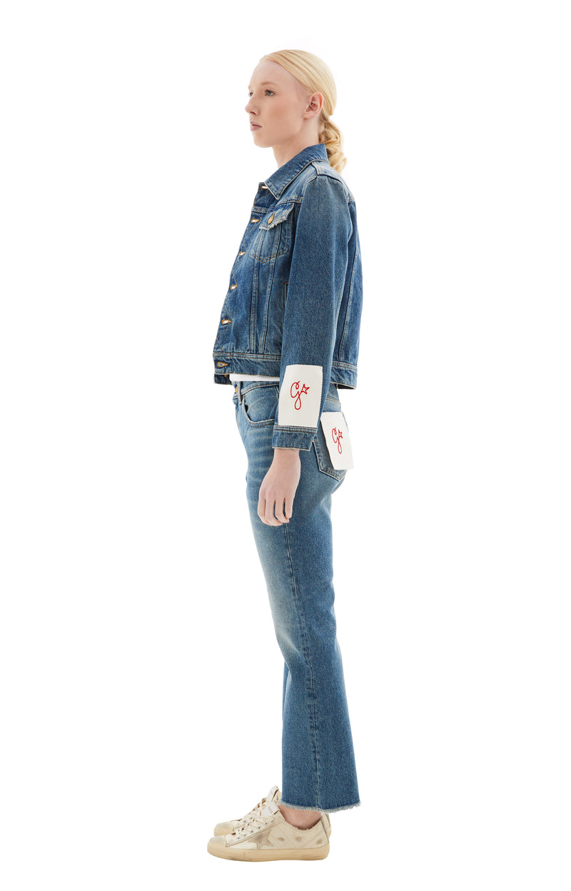 Women's Regular Washed Denim Jacket (Blue)