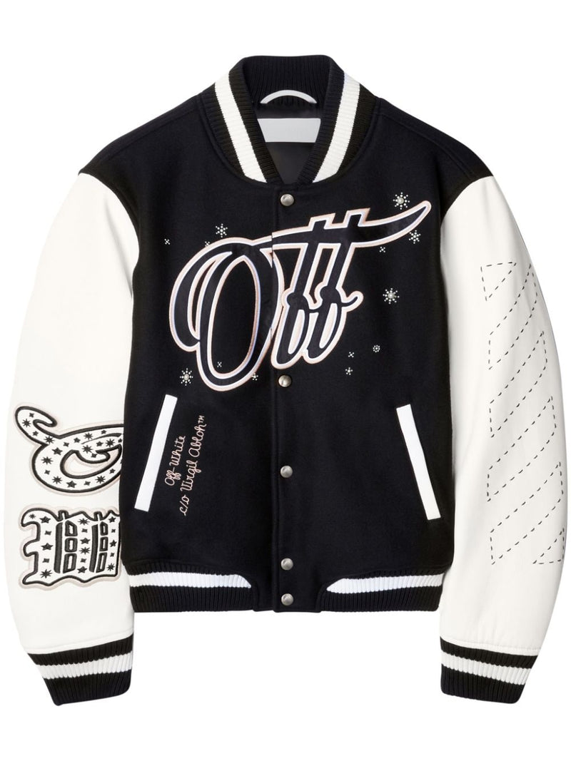 WO EMB Bling Stars Varsity Jacket (Black/Off-White)