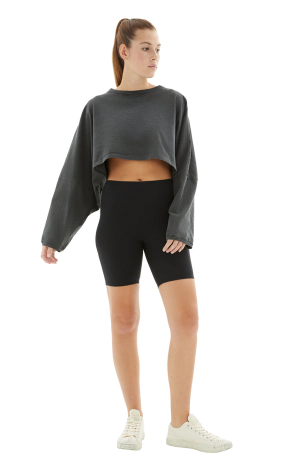 Slouchy Crop Long Sleeve (Washed Black)