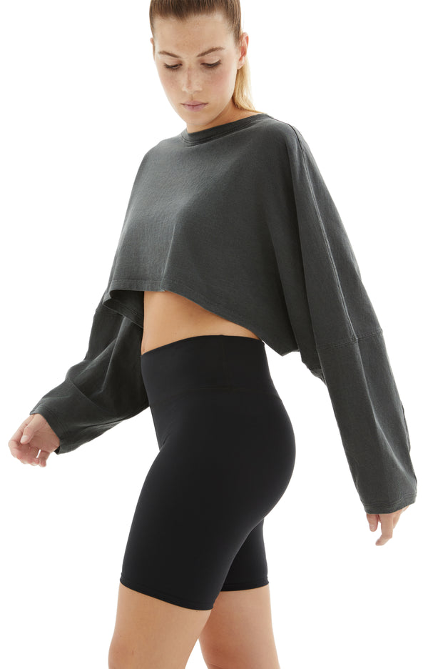 Slouchy Crop Long Sleeve (Washed Black)