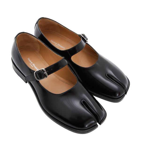 Leather Tabi Mary Jane Loafers (Black)