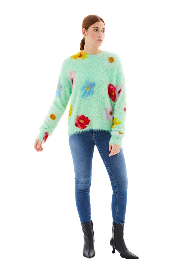 Printed Fluffy Jumper (Light Green)