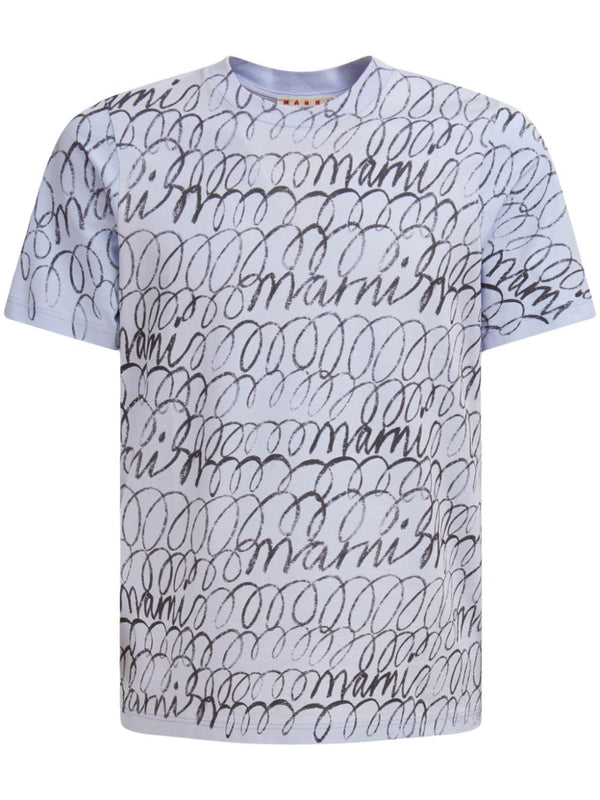 Organic Cotton T-shirt With Marni Scribble Motif (Illusionblue)