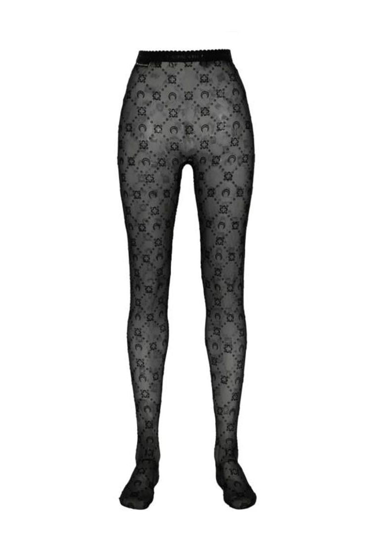 Moonogram Mesh Flock Tights (Black)