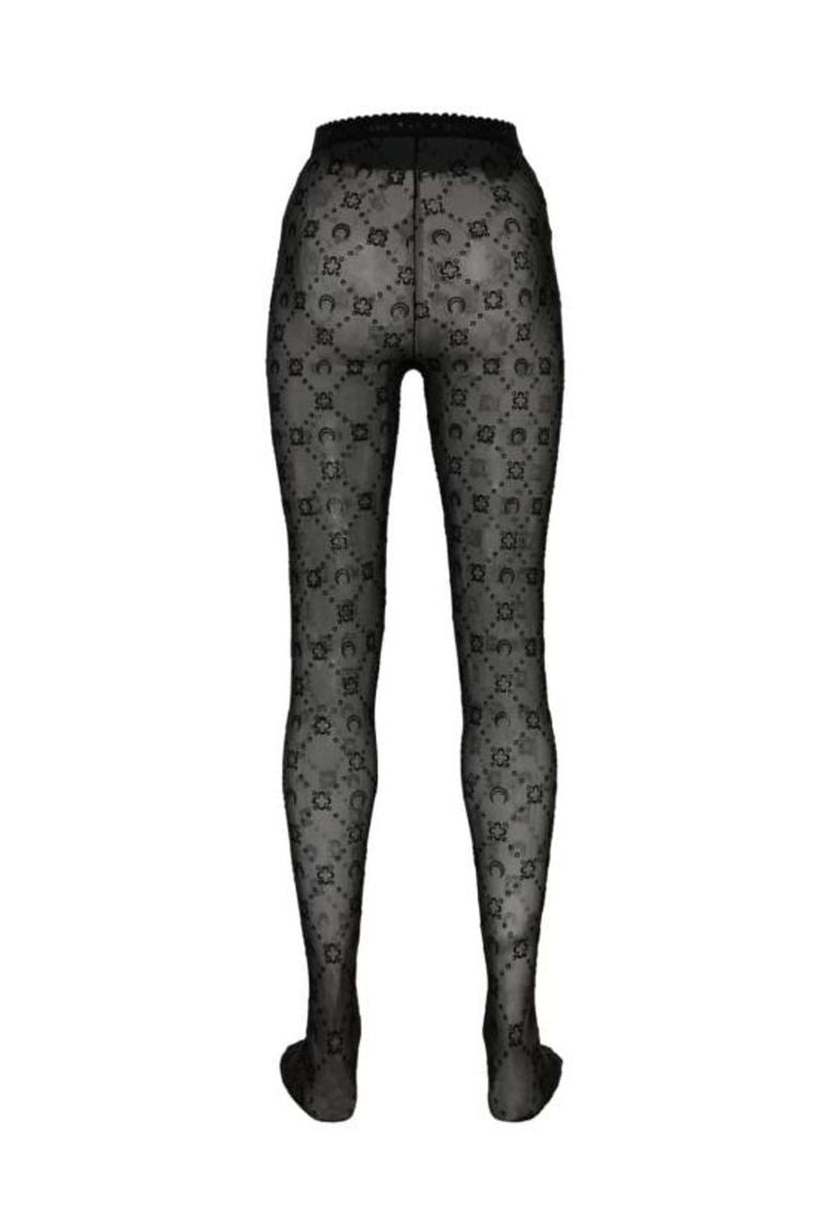 Moonogram Mesh Flock Tights (Black)