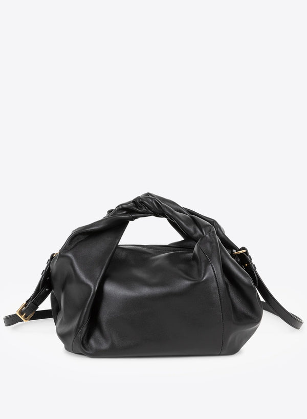 Large Duffle Crossbody Soft Leather Twist Bag (Black)
