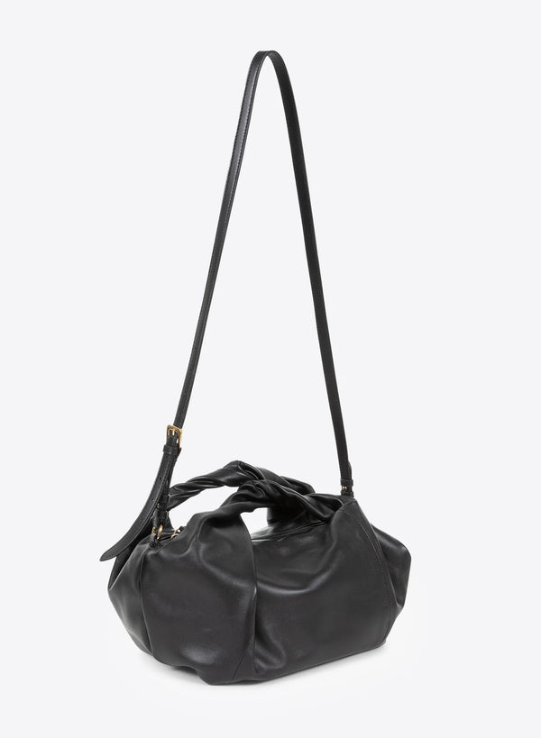 Large Duffle Crossbody Soft Leather Twist Bag (Black)