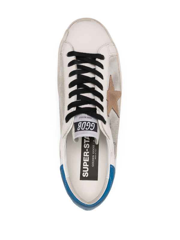 Men's Super Star Lizard Printed Star Nabuk Heel Sneakers (White/Ice/Beige/Blue)