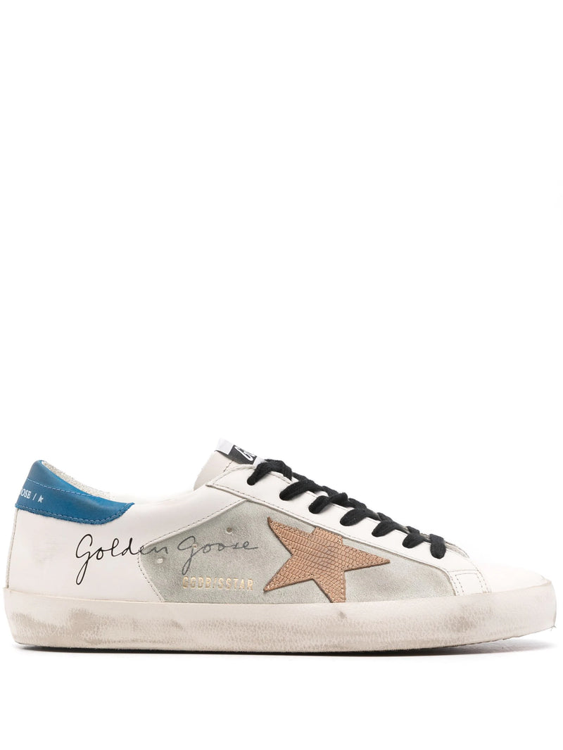 Men's Super Star Lizard Printed Star Nabuk Heel Sneakers (White/Ice/Beige/Blue)