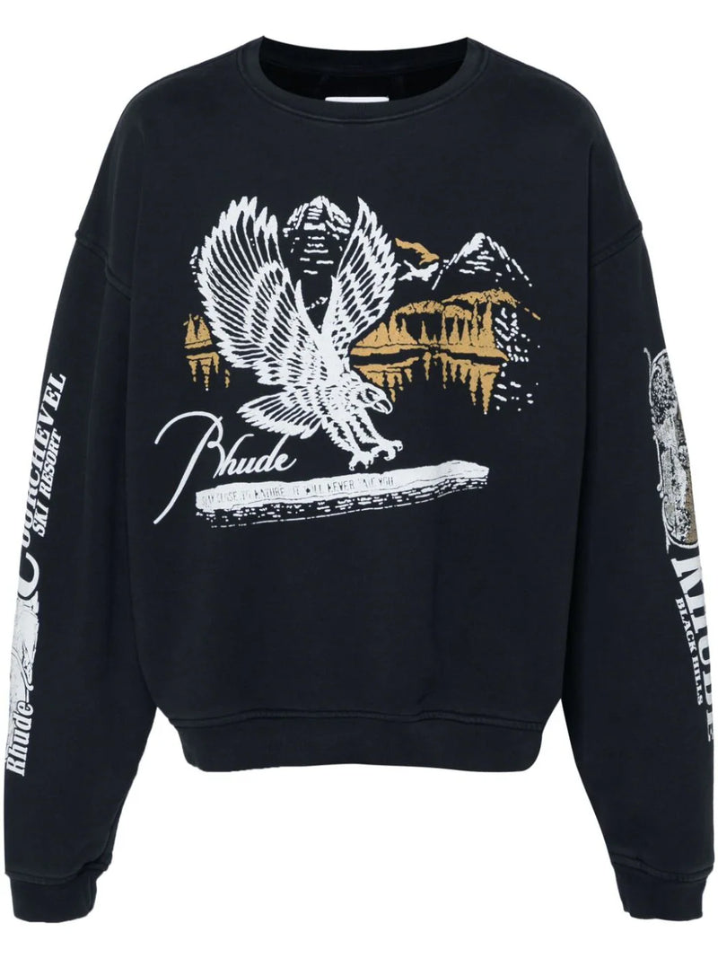 Rhude Pennant Flag Crewneck Sweatshirt (VTG Black)