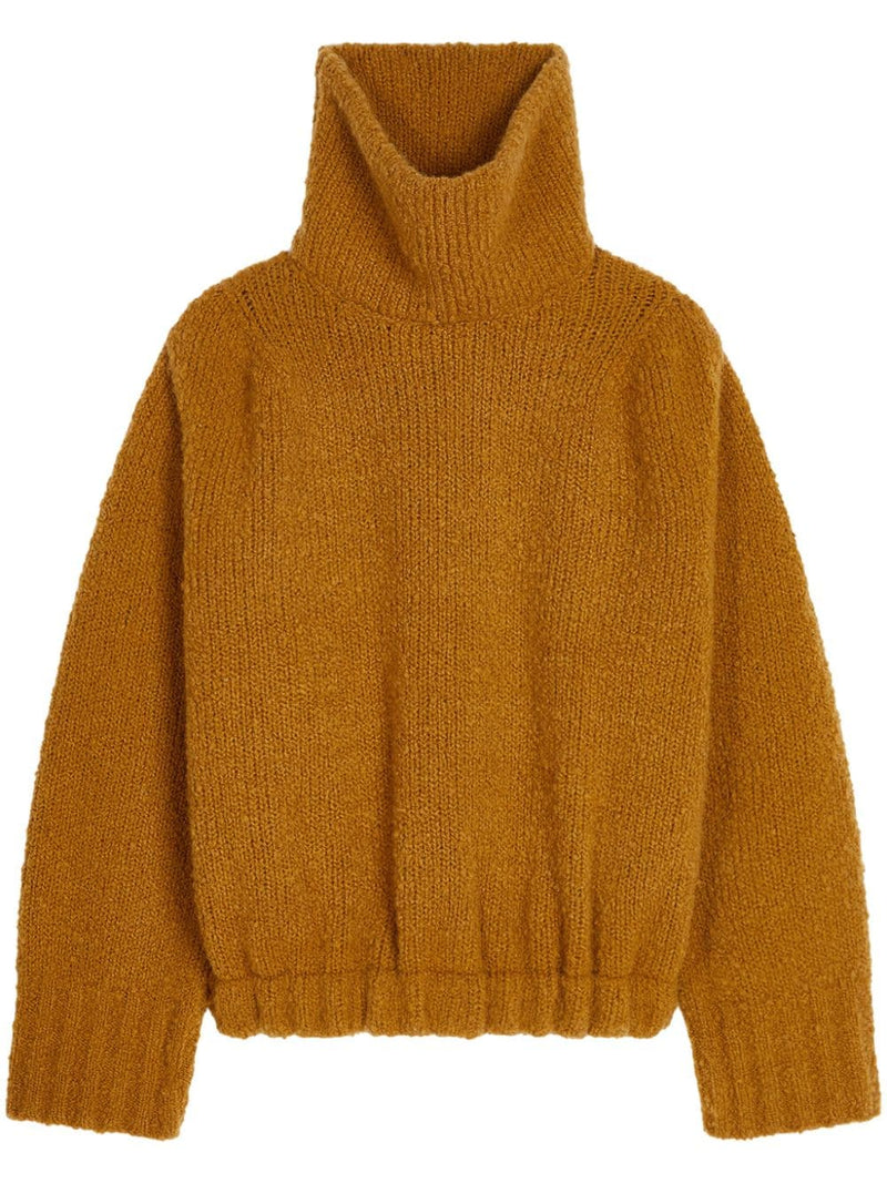 Women's Funnel Neck Gathered Hem Sweater (Camel)