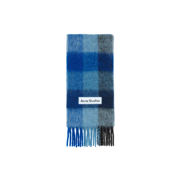 Mohair Checked Scarf (Dark Navy/Black/Blue)