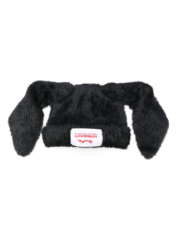 Fluffy Chunky Rabbit Beanie (Black)