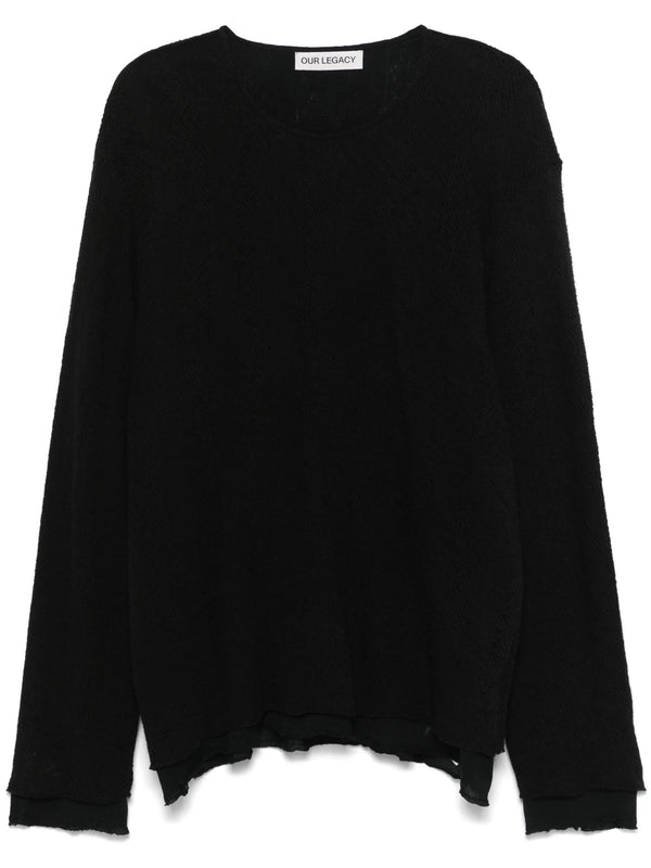 Double Lock Long Sleeve T-shirt (Black Crochet Stripe)