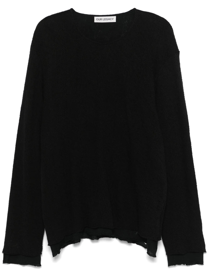 Double Lock Long Sleeve T-shirt (Black Crochet Stripe)