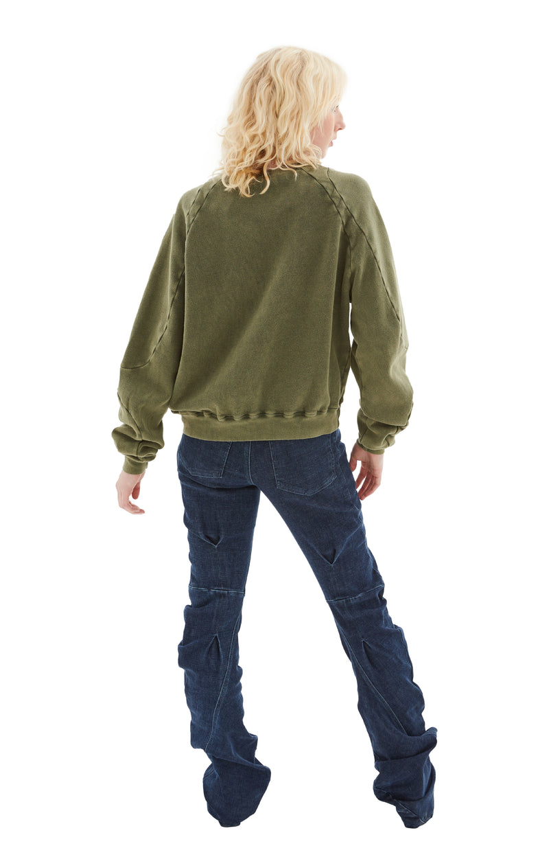 Multiline Cotton Crewneck (Green)