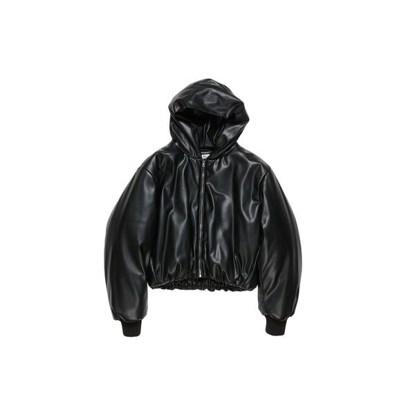 Hooded Faux Leather Jacket (Black)