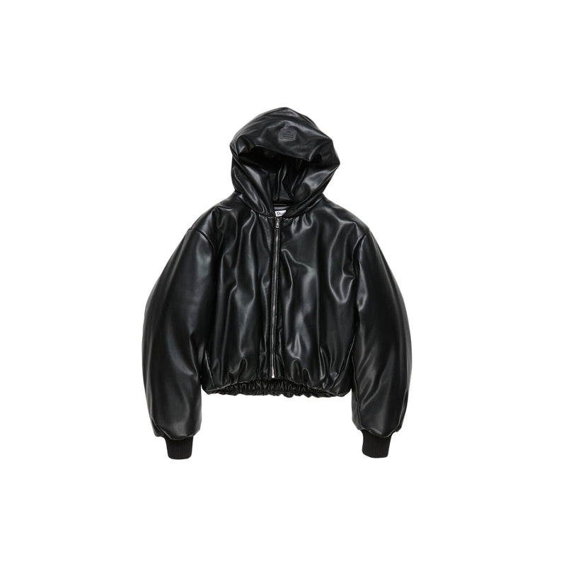 Hooded Faux Leather Jacket (Black)