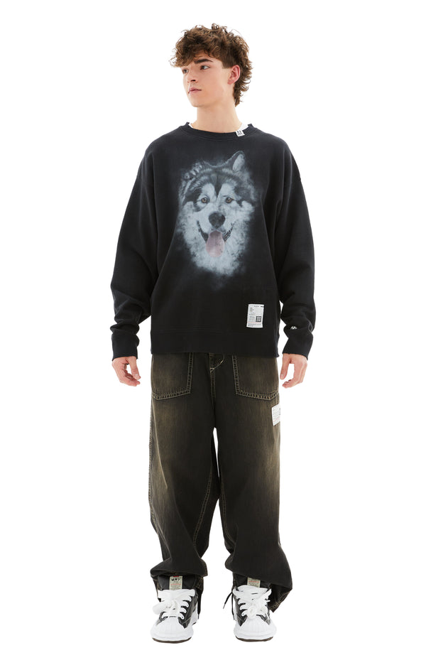Distressed Dog Printed Pullover (Black)