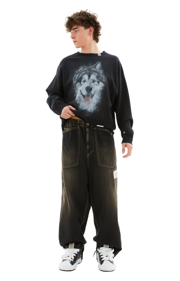 Distressed Dog Printed Pullover (Black)