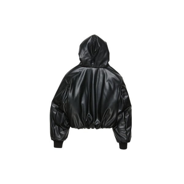 Hooded Faux Leather Jacket (Black)