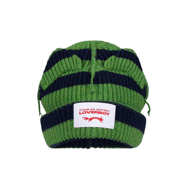 Supersized Chunky Ears Beanie (Green/Navy Stripe)