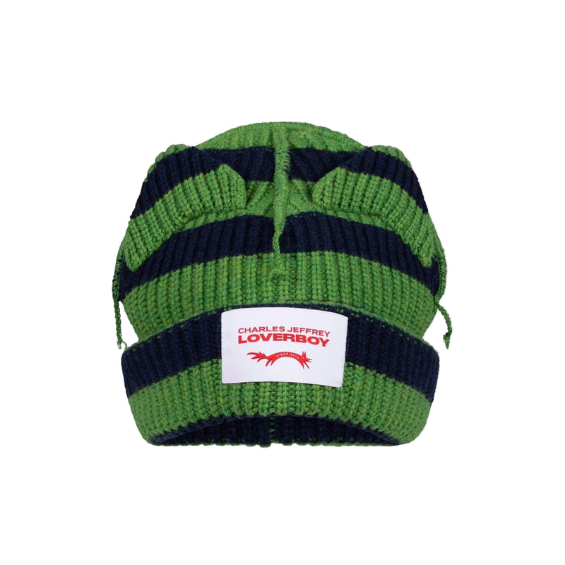Supersized Chunky Ears Beanie (Green/Navy Stripe)