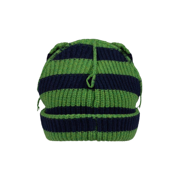 Supersized Chunky Ears Beanie (Green/Navy Stripe)
