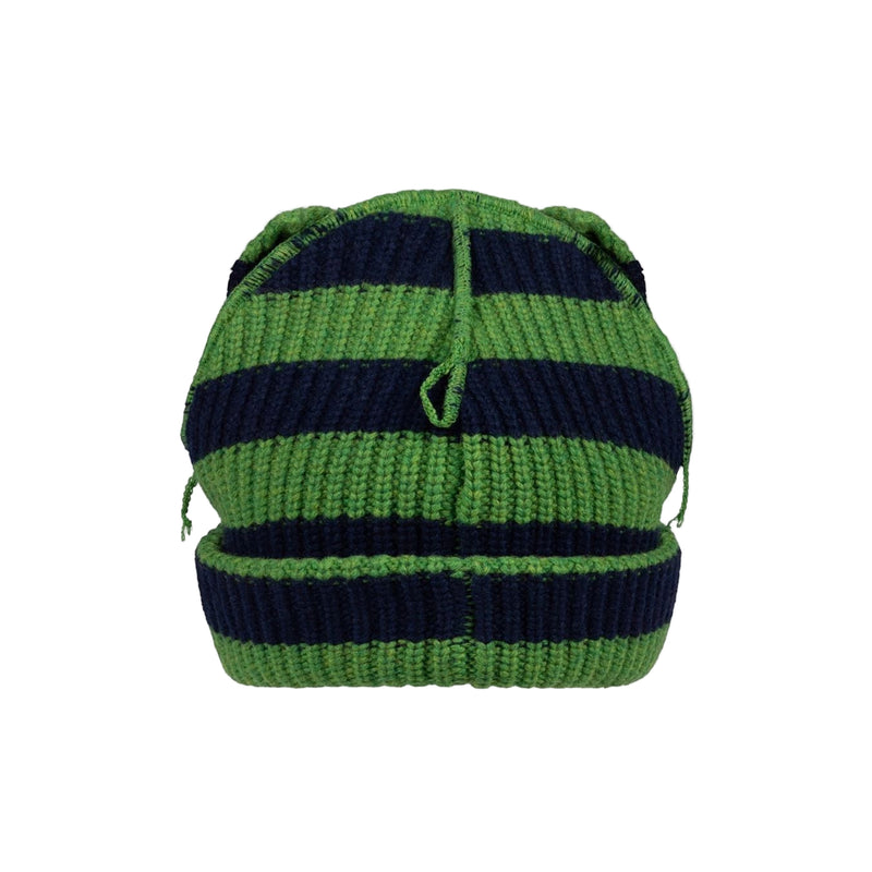 Supersized Chunky Ears Beanie (Green/Navy Stripe)