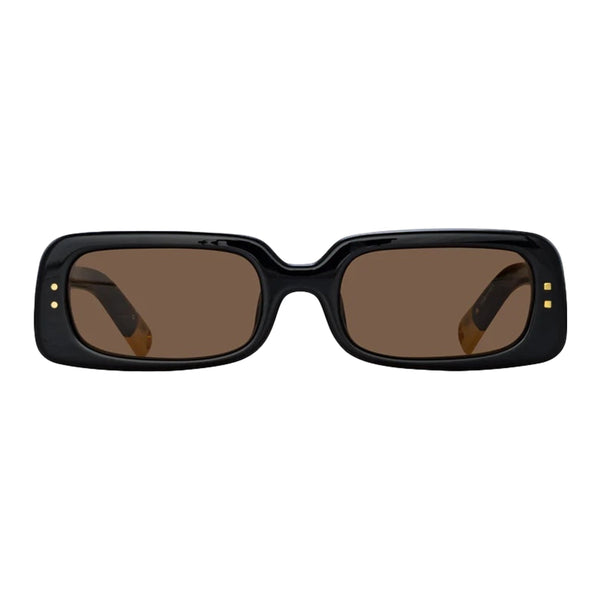 x Linda Farrow Azzurro Rectangular Sunglasses (Black/ Yellow Gold/ Brown)