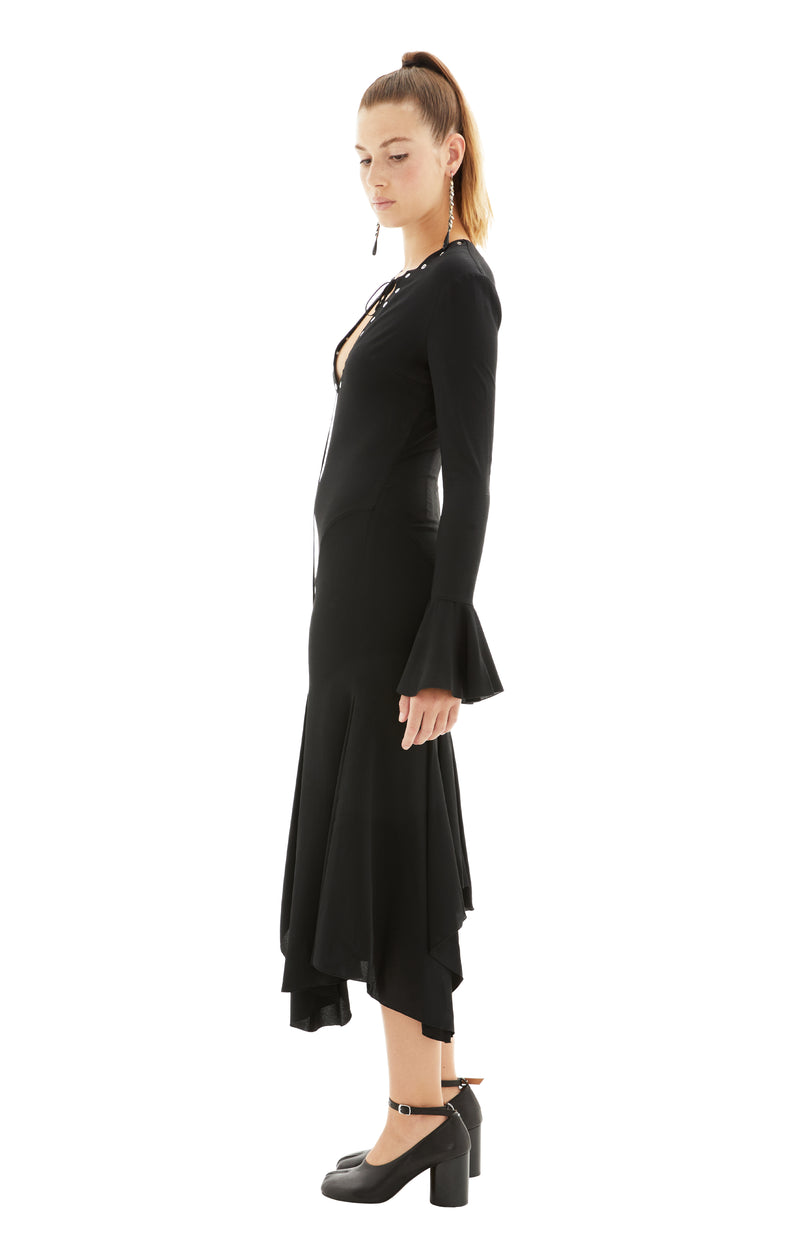 Midi Dress with Ruffles (Black)